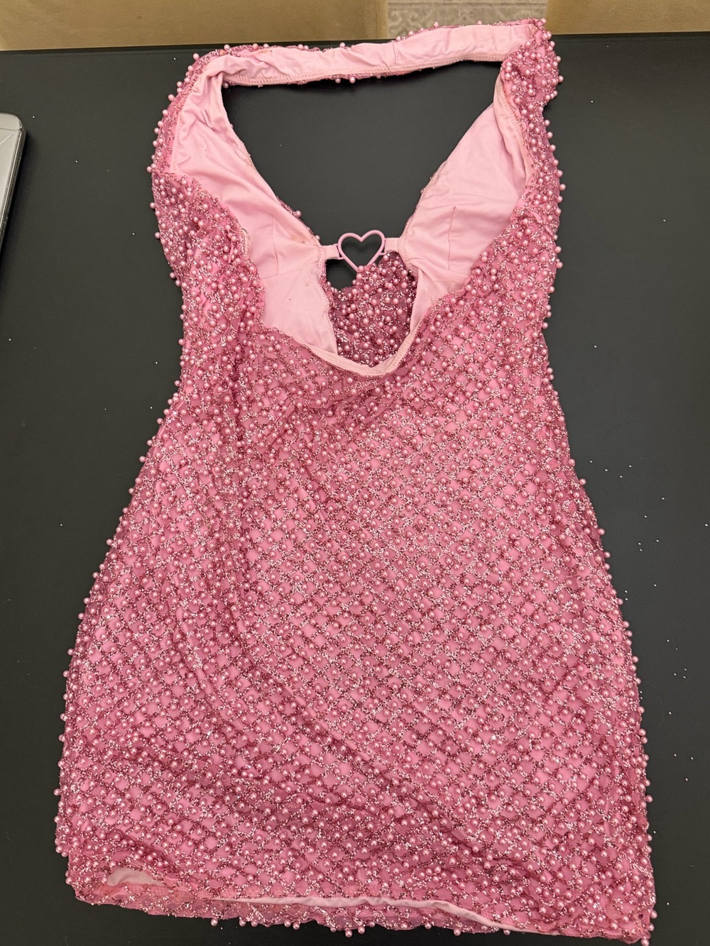 Oh Polly Embellished Heart-Detail Cowl-Neck Mini Dress in Pink - Picture 5 of 5